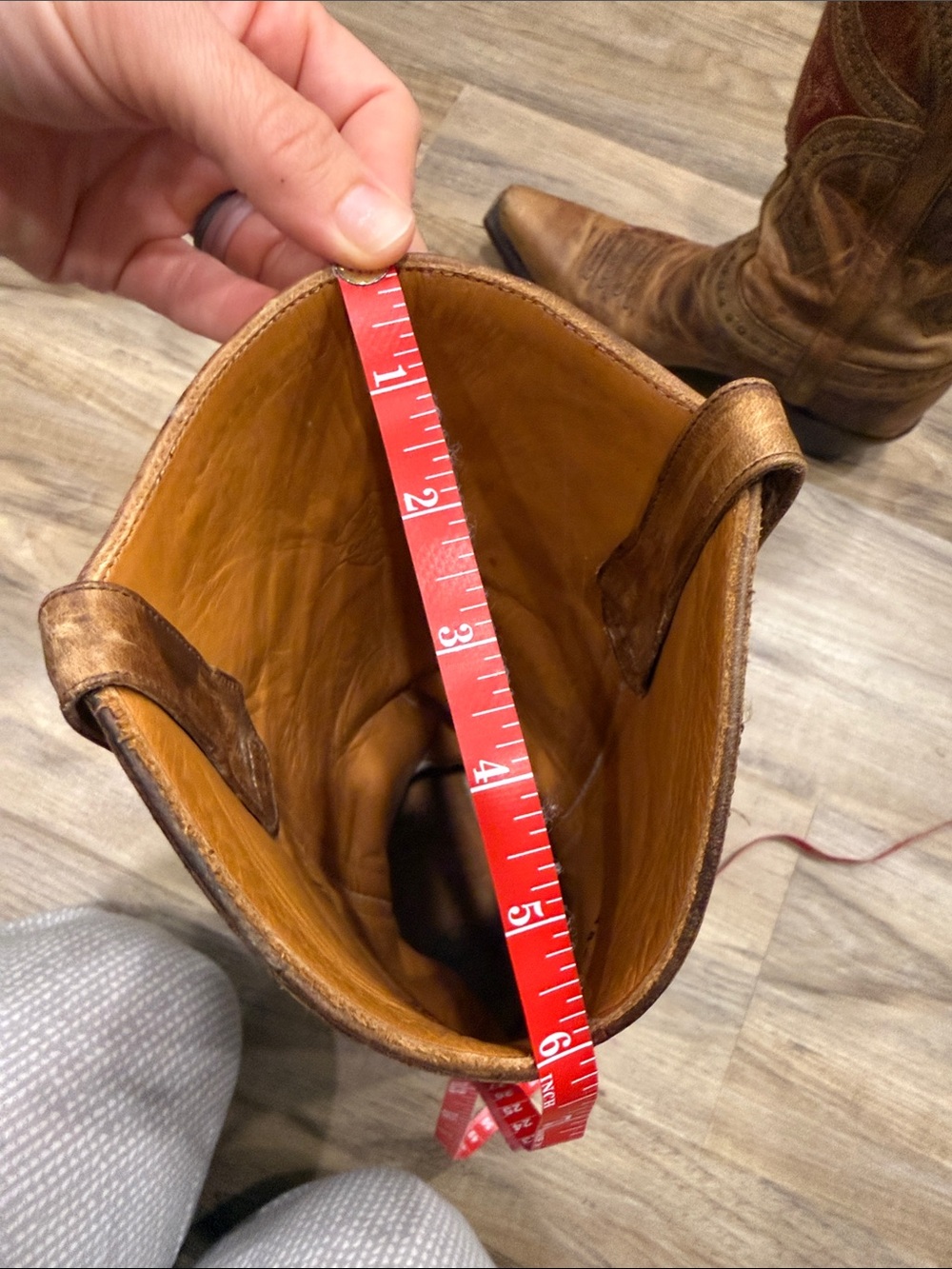 Lucchese Women's Brown Leather Cowboy Boots with Red Shaft - Picture 11 of 14